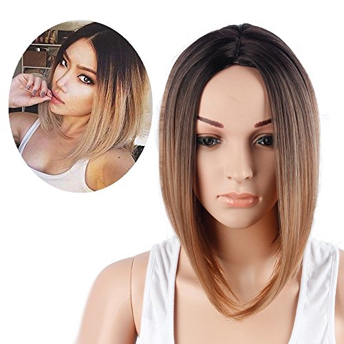 Product Cover Stylish Ombre Blonde Short Wavy Bob Wigs For Black Women Synthetic Curly Hair Wigs (Ombre Blonde)