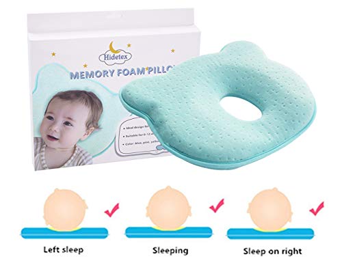 Product Cover Hidetex Baby Pillow - Preventing Flat Head Syndrome (Plagiocephaly) for Your Newborn Baby，Made of Memory Foam Head- Shaping Pillow and Neck Support (0-12 Months)(Blue)