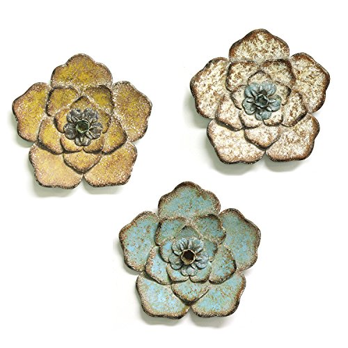 Product Cover Stratton Home Decor Set of 3 Rustic Flower Wall Decor, Multicolor