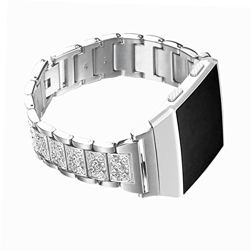 Product Cover EPYSN Replacement Bands Compatible with Fitbit Ionic,Metal Bracelet Jewelry Bangle with Bling Rhinestone Accessories Silver