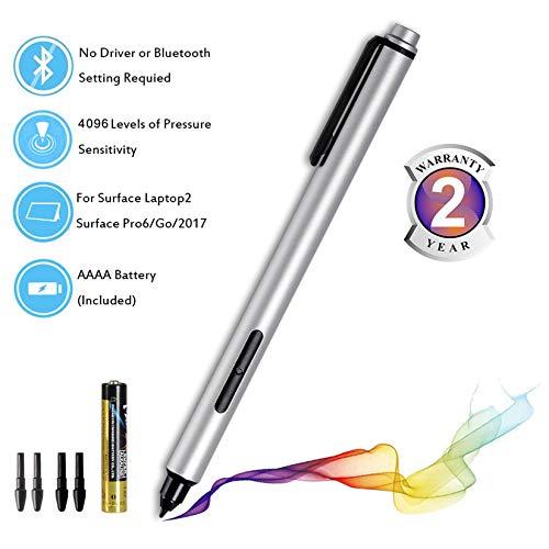 Product Cover Surface Pen, Surface Pen for Microsoft Surface Pro 4 and Surface Pro 3, 4096 Levels of Pressure for High Fidelity Writing, Drawing or Painting with 4 Tips-Silver