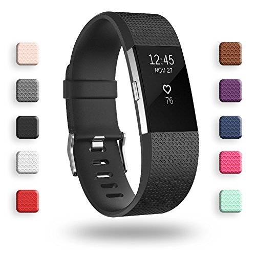 Product Cover POY Replacement Bands Compatible for Fitbit Charge 2, Classic Edition Adjustable Sport Wristbands, Small Black
