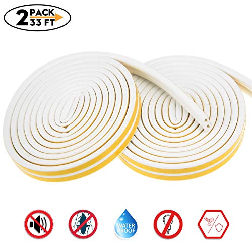 Product Cover Weather Stripping for Door,Insulation Weatherproof Doors and Windows Soundproofing Seal Strip,Collision Avoidance Rubber Self-Adhesive Weatherstrip,2 Pack,Total 33Feet Long (White)