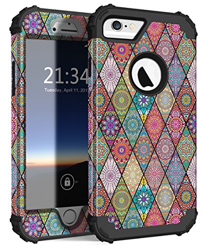 Product Cover iPhone 6s Case, iPhone 6 Case, Hocase Shockproof Silicone Rubber+Hard Plastic Hybrid Full Body Protective Phone Case for iPhone 6/6s with 4.7-inch Display - Mandala Flowers/Black