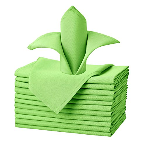 Product Cover VEEYOO Cloth Napkins - Set of 12 Pieces 17 x 17 Inch Solid Polyester Table Napkins - Soft Washable and Reusable Dinner Napkin for Weddings, Parties, Restaurant (Apple Green Napkins Cloth)
