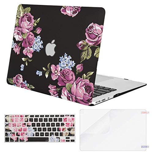 Product Cover MOSISO Plastic Pattern Hard Shell Case & Keyboard Cover & Screen Protector Compatible with MacBook Air 11 inch (Models: A1370 & A1465), Purple Peony