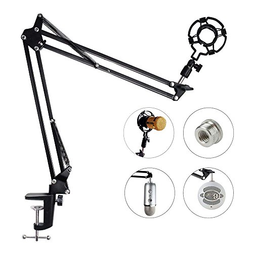 Product Cover Eastshining Upgraded Adjustable Microphone Suspension Boom Scissor Arm Stand with Shock Mount Mic Clip Holder 3/8'' to 5/8'' Screw Adapter -for Blue Yeti, Snowball & Other Microphones