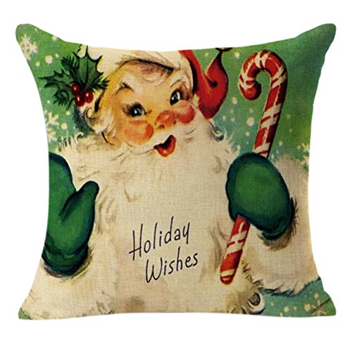 Product Cover Howstar Cotton Linen Pillow Cases, Christmas Decorative Cute Printed Pillow Covers Sofa 18 X 18 Inches (D)