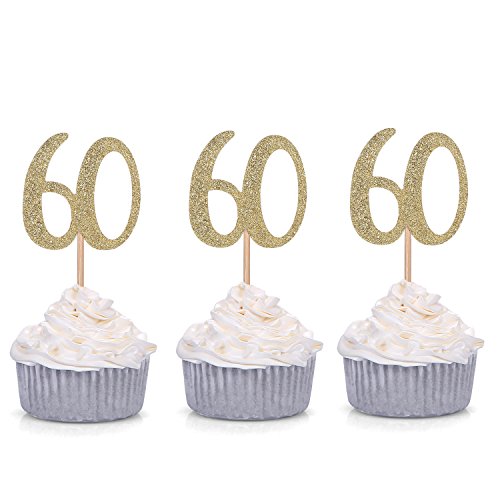Product Cover Giuffi Set of 24 Golden 60th Birthday Cupcake Toppers Party Decors