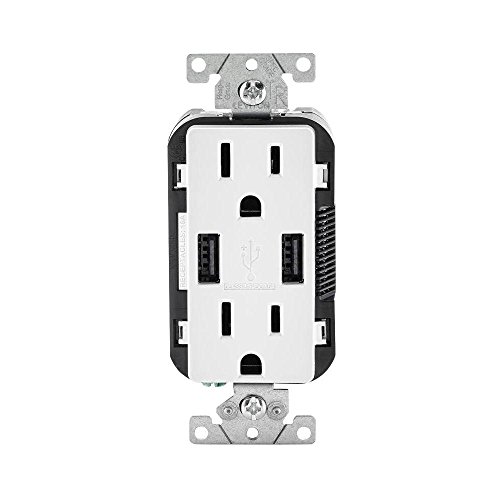 Product Cover Leviton T5632-3BW 15-Amp USB Charger/Tamper Resistant Duplex Receptacle Pack of 3, White
