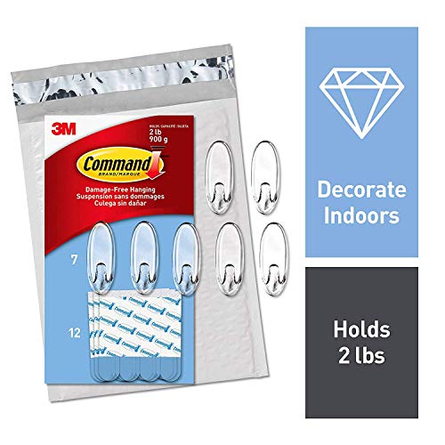 Product Cover Command Hooks, Indoor Use, 7 hooks, 12 strips, Medium, Clear, Easy to Open Packaging (CL091-7NA)