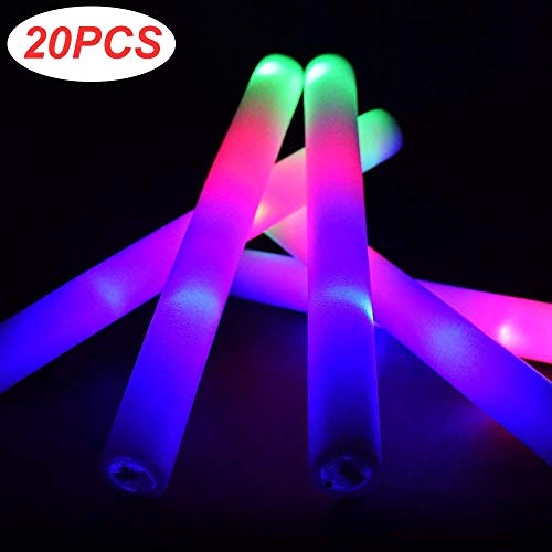 Product Cover 20 PCS 15.5 Inches LED Light Up Foam Sticks Color Changing Glow Baton Strobe for Party Supplies, Festivals, Raves, Birthdays, Children Toy by Taotuo