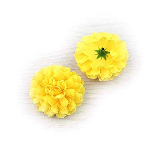 Product Cover Flower Head in Bulk Wholesale for Crafts Silk Carnation Artificial Pompom Mini Hydrangea Party Home Wedding Decoration DIY Fake Wreaths Festival Decor 30pcs 5cm (Yellow)