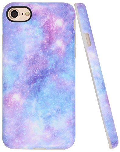 Product Cover A-Focus Case for iPhone 7 Case Blue, iPhone 8 Case for Girls, Purple Violet Blue Galaxy Frosted Anti Scratch Flexible Protective Silicone Cover Case for iPhone 7 iPhone 8 Matte Blue 4