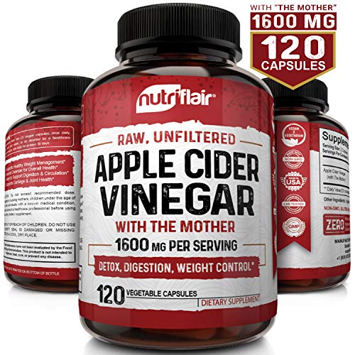 Product Cover Apple Cider Vinegar Capsules with Mother 1600mg - 120 Vegan ACV Pills - Best Supplement for Healthy Weight Loss, Diet, Keto, Digestion, Detox, Immune - Powerful Cleanser & Appetite Suppressant Non-GMO