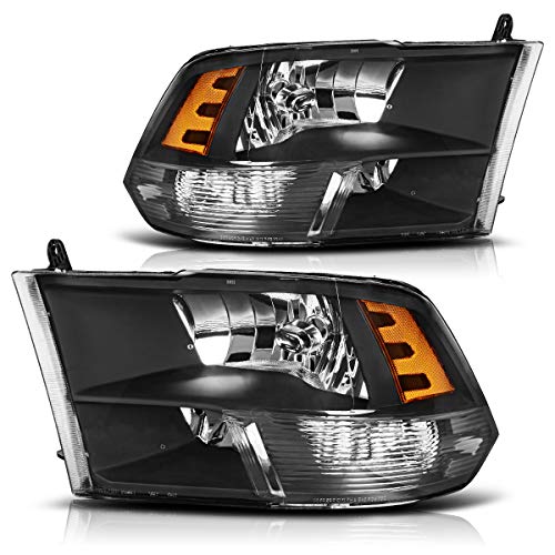 Product Cover Headlight Assembly for 09-18 Dodge Ram 1500 2500 3500 Pickup QUAD Replacement Headlamp,Black Housing with Daytime Running Lamps