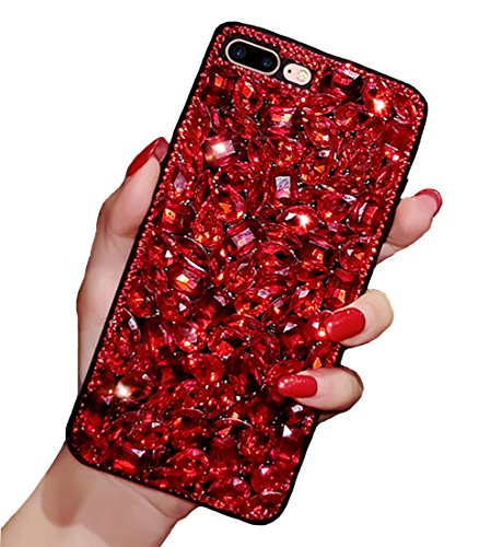 Product Cover iPhone 7 Plus / 8 Plus Crystal Case, Luxury Fashion Bling Red Rhinestones Glitter Diamond Soft Silicone Protective Phone Case Beauty Shiny Sparkling Cover for Girls (Red, iPhone 7 Plus / 8 Plus)