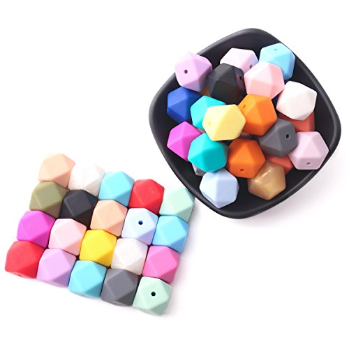 Product Cover baby love home 50pcs 17mm 25colors DIY Silicone Beads for Teether Mix Color Hexagon DIY Necklace/Bracelet Baby Teething Beads