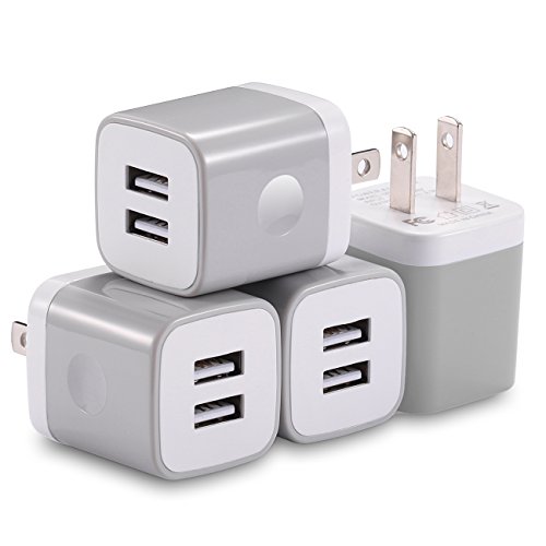 Product Cover USB Wall Charger, X-EDITION 4-Pack 10.5W/2.1A Universal 2-Port USB Wall Plug Power Adapter for Phone X, 8/8 Plus 7/7 Plus, 6/6 Plus 6S, Pad, Samsung Galaxy S5 S6 S7 Edge, Nexus, LG (Gray)