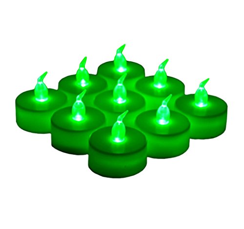 Product Cover 24 Pack LED Tea Lights Candles - Flickering Flameless Tealight Candle - Long Lasting Battery Operated Fake Candles - Decoration for Wedding, Party and Christmas (Green - 24pcs)