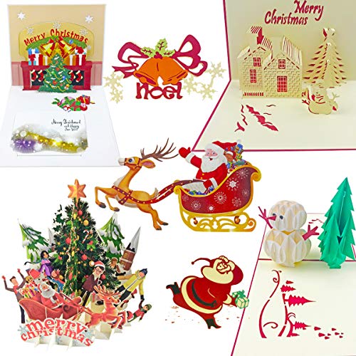Product Cover 7 Pack 3D Pop Up Christmas Cards Greeting Handmade Holiday Xmas Cards & Envelopes for Xmas/New Year