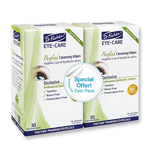 Product Cover Dr. Fischer Premium, Purified, Non-Irritating & Hypoallergenic Eyelid Wipes Pre-moistened for complementary treatment of Red Eye, Dry Eye, and Blepharitis & Conjunctivitis Cleanses Make-up (Twin Pack)