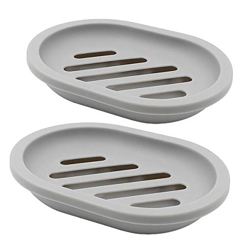 Product Cover TOPSKY 2-Pack Soap Dish with Drain, Soap Holder, Soap Saver, Easy Cleaning, Dry, Stop Mushy Soap (Grey)