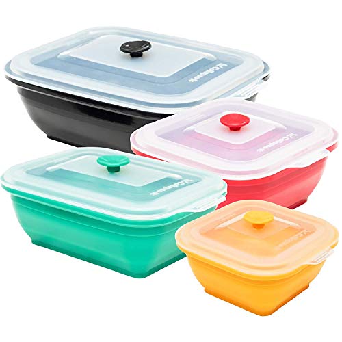 Product Cover Collapse-it Silicone Food Storage Containers Sampler Pack - BPA Free Airtight Silicone Lids, 4 Piece Set of 7-Cup, 4-Cup, 2-Cup, 1-Cup Collapsible Lunch Box - Oven, Microwave, Freezer Safe + eBook