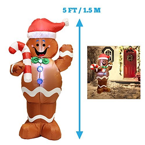 Product Cover 5ft Self-Inflatable Gingerbread Man with Candy Canes Perfect for Waving Blow Up Yard Decoration, Indoor Outdoor Garden Christmas Decoration and Party Favor by Joiedomi