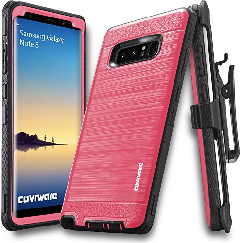 Product Cover Galaxy Note 8 Case, COVRWARE [Iron Tank] Heavy Duty Full-Body Rugged Holster Armor [Brushed Metal Texture] Case [Belt Clip][Kickstand] for Samsung Galaxy Note 8, Pink