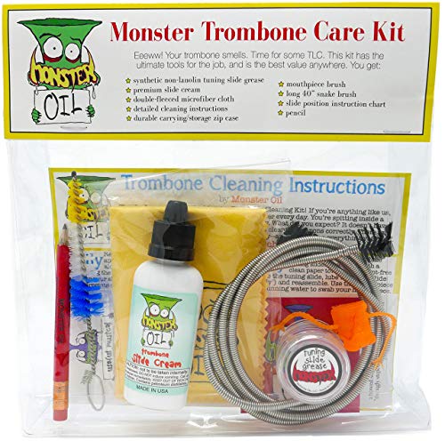 Product Cover Monster Trombone Care and Cleaning Kit | Slide Cream, Slide Grease, Mouthpiece Brush. Everything You Need to Take Care of and Clean Your Trombone