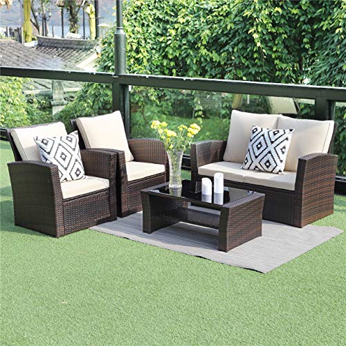 Product Cover Wisteria Lane 5 Piece Outdoor Patio Furniture Sets, Wicker Ratten Sectional Sofa with Seat Cushions,Brown