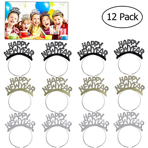 Product Cover Tinksky HAPPY NEW YEAR Headband Tiara New Years Party Favors Gold Silver Black 12 Pieces