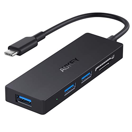 Product Cover USB C Hub AUKEY 5 in 1 USB Type C Adapter with SD/TF Card Reader & 3 USB 3.0 Ports (5Gbps Data Transfer Speed) USB C Adapter for 2017/2016 MacBook Pro, iPad Pro, ChromeBook Pixelbook, XPS and More