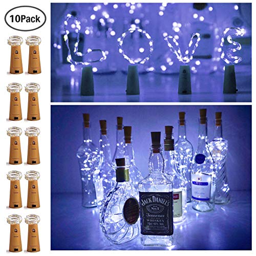 Product Cover 10 Pack 20 LED Wine Bottle Cork Lights Mini Fairy String Lights Copper Wire, Battery Operated Starry Lights for DIY, Festival, Wedding, Party, Indoor, Outdoor Decoration (Cool White)