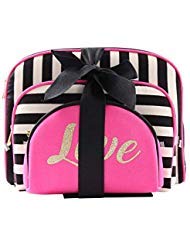 Product Cover Love & Stripes: Once Upon A Rose Cosmetic Bag 3 Piece Set, Makeup Organizer, Toiletry Pouch, for Brushes, Pencil Case, Accessories, Travel, Girls, Gift Idea (Love & Stripes)