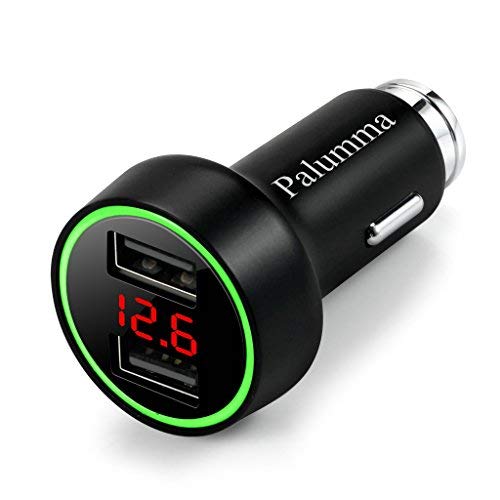Product Cover Safe Smart Quick Car Charger,5V/3.6A Dual USB Port Car Charger Adapter with LED/LCD Display Battery Low Voltage Warning Volt Meter Car Battery Monitor (Black)