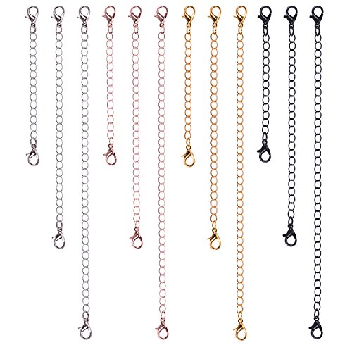 Product Cover Paxuan 12pcs Silver Rose Gold Black Surgical Stainless Steel Necklace Bracelet Anklet Chain Extender Chain Set Jewelry Extenders 2'' 4'' 6'' (12pcs)