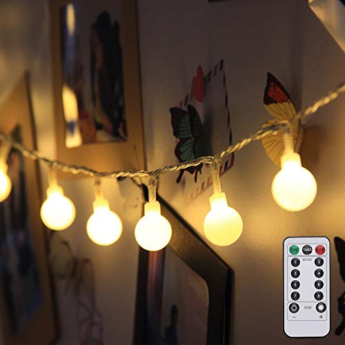 Product Cover LE Globe String Lights, Battery Powered, Ball String Lights with Remote, Timer and 8 Modes, 16.4ft 50 LED, Indoor Outdoor Decorative Fairy Lights for Bedroom, Patio, Christmas and More (Warm White)