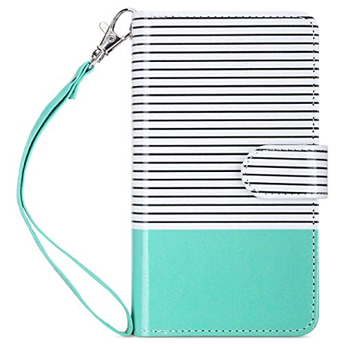 Product Cover ULAK iPhone Xs Wallet Case, iPhone X Case with Card Holder, Premium PU Leather Flip Cover with Kickstand Magnetic Closure Shockproof Wallet Cases for iPhone X/XS 5.8 inch, Minimal Mint Stripes