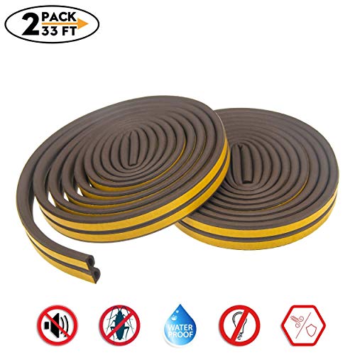 Product Cover Weather Stripping for Door,Insulation Weatherproof Doors and Windows Soundproofing Seal Strip,Collision Avoidance Rubber Self-Adhesive Weatherstrip,2 Pack,Total 33Feet Long (Brown)