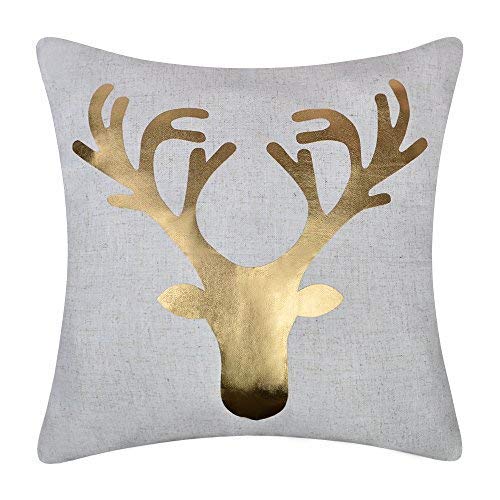 Product Cover JWH Christmas Reindeer Accent Pillow Case Deer Foil Print Cushion Cover Decorative Pillowcase Festival Home Bed Living Room Chair Decor Sham Gift 20 x 20 Inch Gold