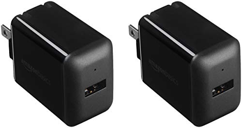 Product Cover AmazonBasics One-Port 12W USB Wall Charger for Phone, iPad, and Tablet, 2.4 Amp, Black (2-Pack)