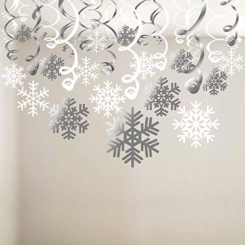 Product Cover Snowflake Swirls Decoration(30pcs), Konsait Merry Christmas Snowflake Hanging Swirls Garland Foil Ceiling ornaments for Xmas Winter Wonderland Holiday Party Decor Supplies,Already Assembled