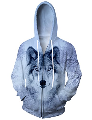 Product Cover UNIFACO Unisex 3D Full Zip Hoodie Realistic Wolf Print Hooded Sweatshirt Jacket with Pockets S-XXL