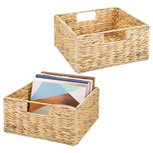 Product Cover mDesign Natural Woven Hyacinth Closet Storage Organizer Basket Bin - Open Top, Built-in Handles, Collapsible - for Closet, Bedroom, Bathroom, Entryway, Office - 5.25