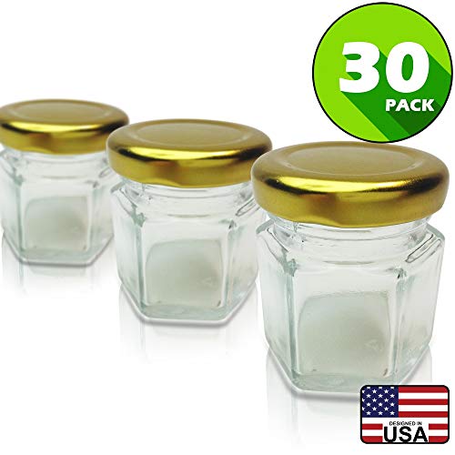 Product Cover Hexagon Jars Gold Lid (30pcs 1.5 oz) Hexagon Glass Jars with 30pcs Gold Plastisol Lined Lids for Jam Honey Jelly Wedding Favors Baby Shower Favors Baby Food DIY Magnetic Spice Jars Crafts Canning Jars