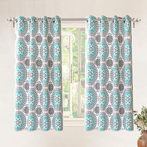 Product Cover DriftAway Bella Medallion/Floral Pattern Room Darkening/Thermal Insulated Grommet Window Curtains, Two Panels, each 52x63 (Aqua/Gray)