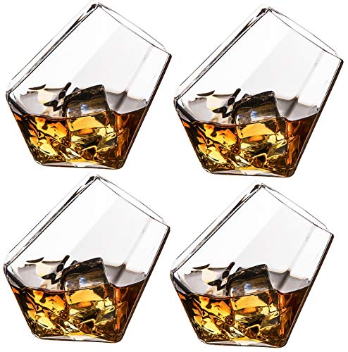 Product Cover The Wine Savant Diamond Whiskey Glasses, Scotch, Bourbon or Wine Glasses, Set of 4 Old Fashion Elegant Spirits Glasses