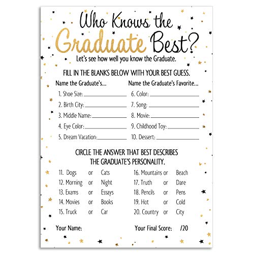 Product Cover DISTINCTIVS Who Knows Grad Best - Graduation Party Game - 25 Cards
